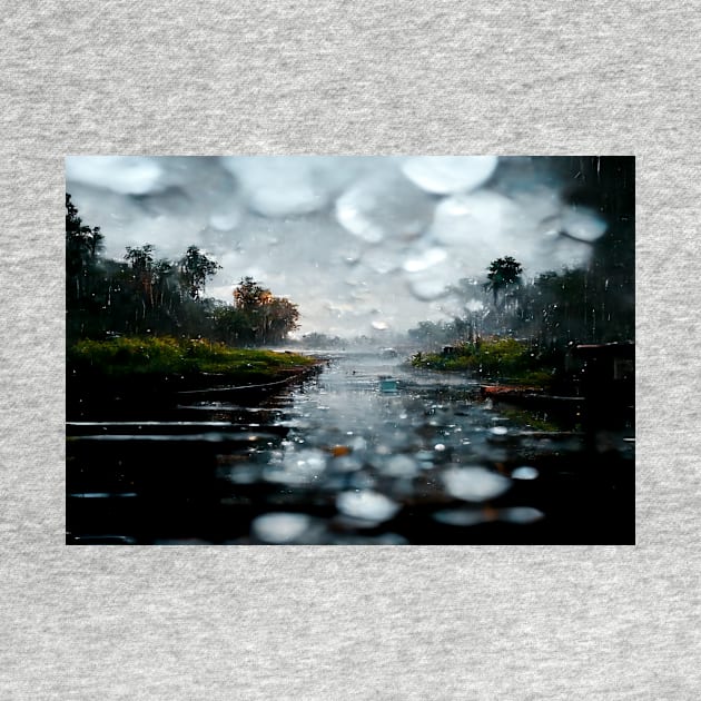 Foggy Lake Falling Raindrops On A Rainy Autumn Day by Unwind-Art-Work